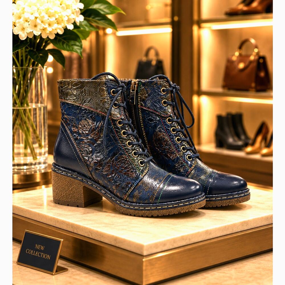 L'Artiste by Spring Step Leather Lace-Up Boots - Fallinluv Navy 35 (5)